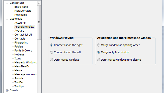 AsSingleWindow Options Window