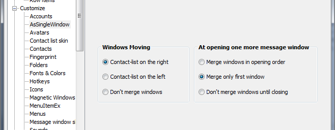 AsSingleWindow Options Window